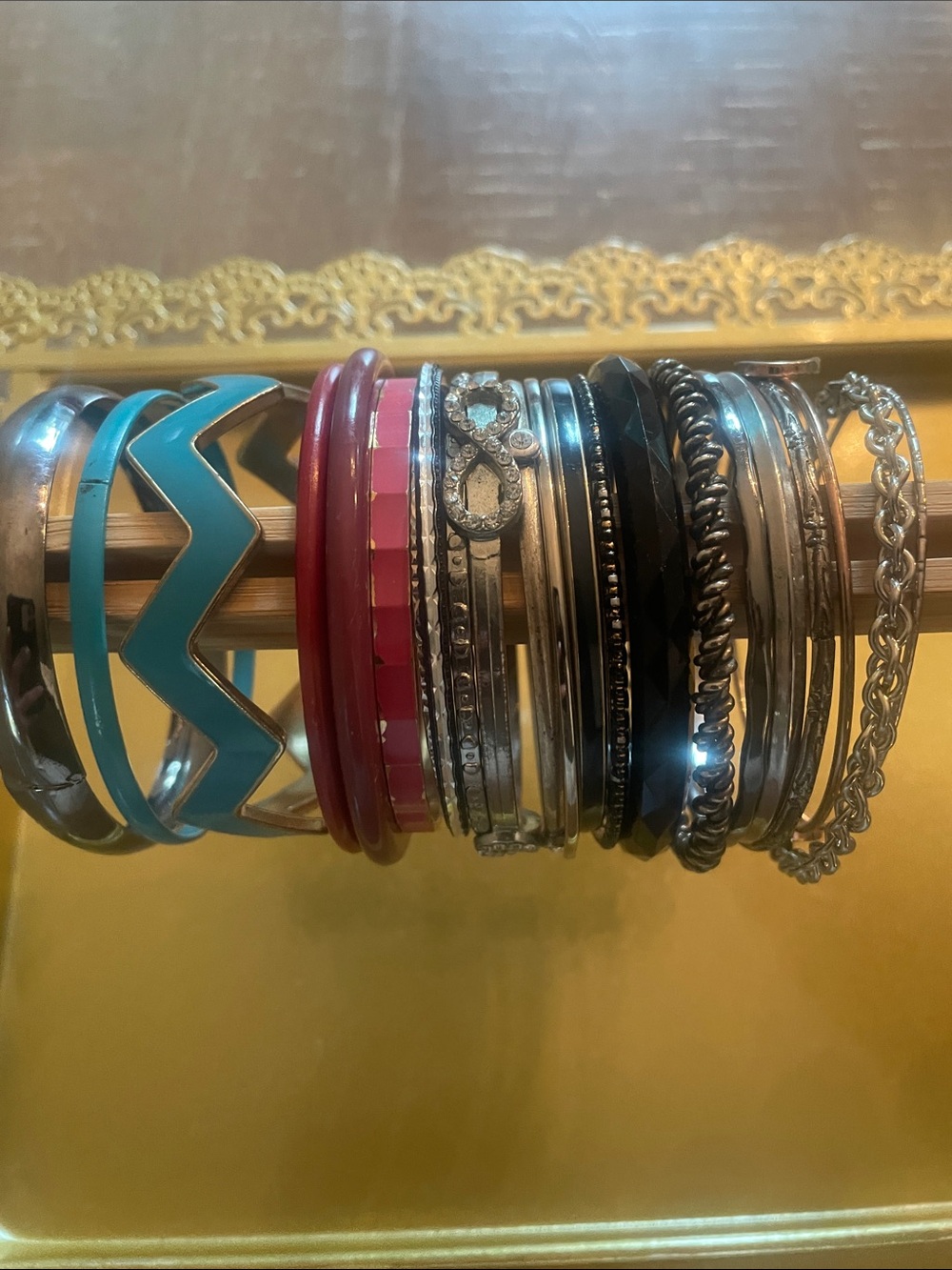 Mixed Metal and Multi-Colored Stackable Bangle Bracelets, 21 Total